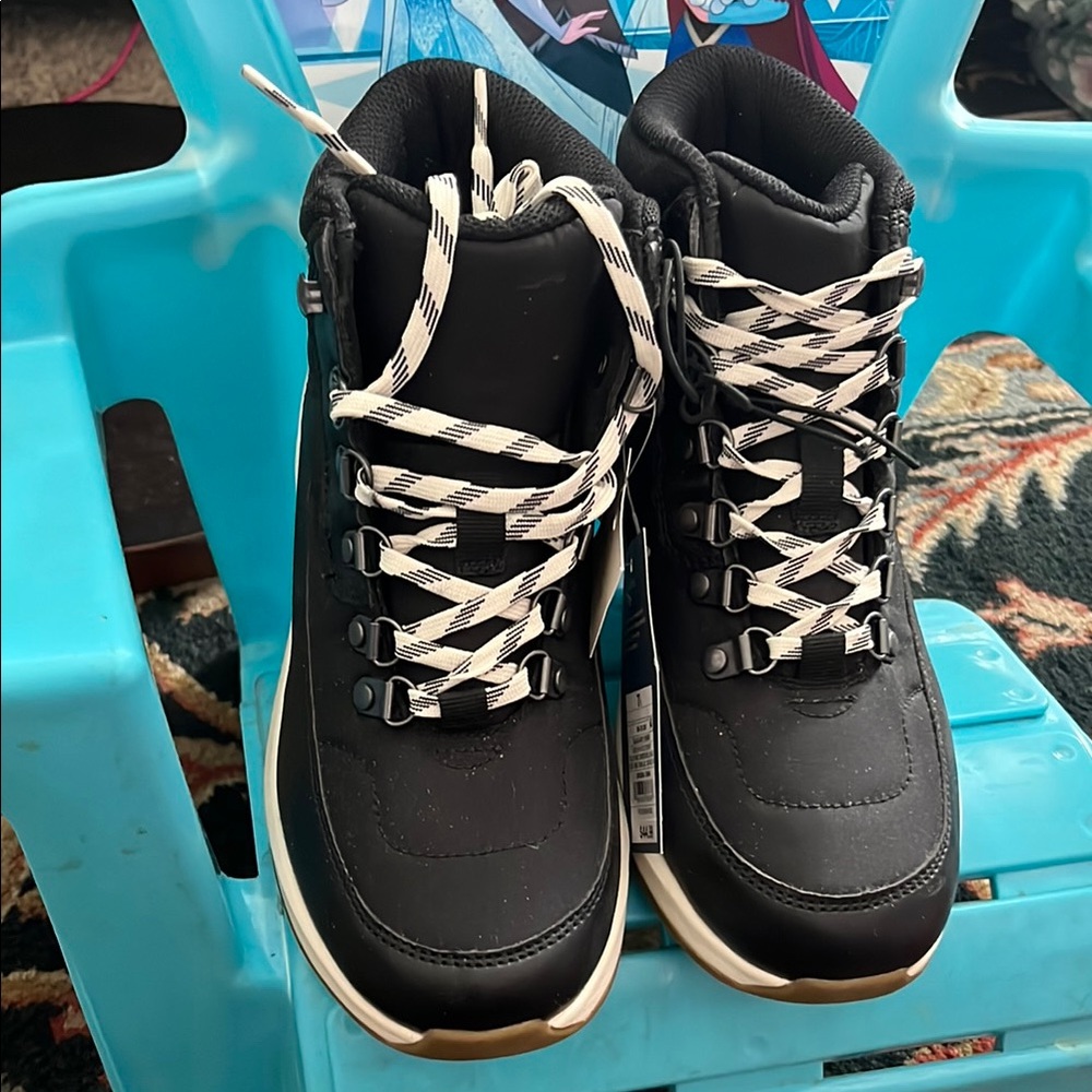 Black and White High-Top Boots with White Laces